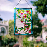 VEWOGARDEN W10xH15 inch Hummingbird Stained Glass Window Hangings, Suncatcher Panel with Chain for Wall or Windows