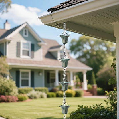 Rain Chains for Outside, 8.7FT Gutter Chain with 12 Bell Cups Rain Catcher Chain Replacement Downspout for Gutters Eaves Drainage Decor, Bronze