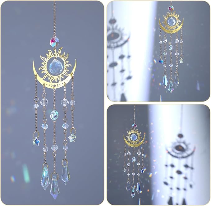 Tyqour Crystal Suncatcher for Windows Hanging Crystal Wind Chime Style Sun Catchers Indoor Outdoor Prism Home Garden Decor for Thanks Giving Valentines's and Mother's Day