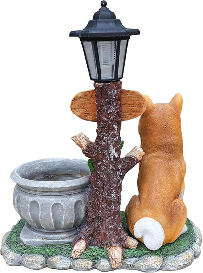 Solar Light Animal Outdoor Statue Planter with Welcome Sign, Resin Garden Sculpture Flower Pot for Patio Lawn Porch Yard Courtyard Decor, Weather-Resistant Decorative Figurine Accent (J)