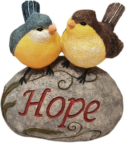 Bird Garden Statue, 6.31 Inch Lifelike Standing Bird with Hope Characters Stone, Small Resins Figurine for Home Table Outdoor Lawn Porch Patio Balcony Yard Decor (A)