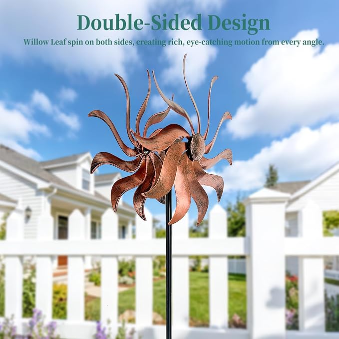 360° Metal Wind Spinner – Willow Leaf Kinetic Sculpture for Outdoor Patio Lawn Yard and Garden Decor