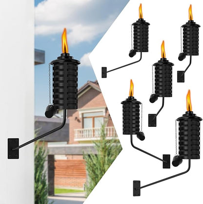 6 Pack Black Wall Mounted Citronella Torches,16 Oz Outdoor Metal Torch,Refillable Garden Torches for Yard, Patio, Deck, Garden, Party, Landscape