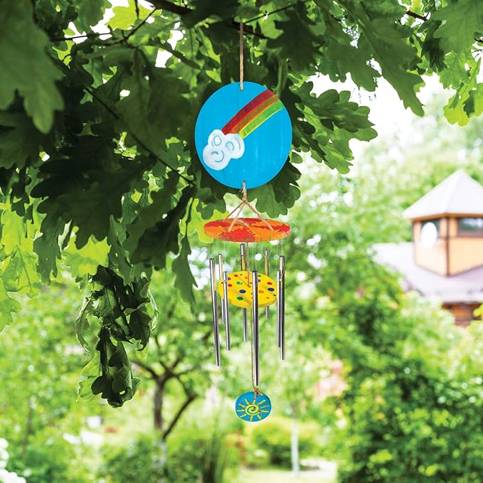 MindWare Make Your Own Wind Chime Craft Kit – Makes 1 Wind Chime, Includes 13 Paint Colors, 3 Brushes and Instructions