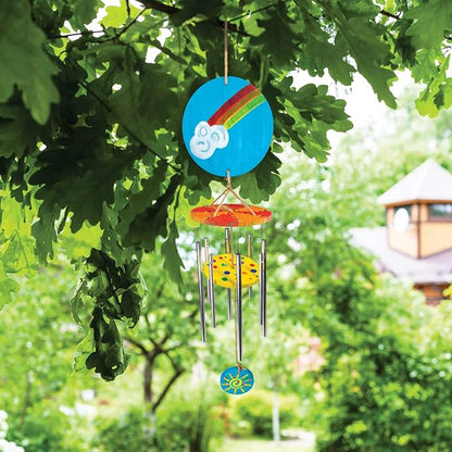 MindWare Make Your Own Wind Chime Craft Kit – Makes 1 Wind Chime, Includes 13 Paint Colors, 3 Brushes and Instructions