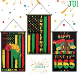 Tegeme 3 Pcs Happy Juneteenth Day Door Sign Flag African American Independence Day Door Hanging Banner Juneteenth Wall Decoration for Party Holiday Home Outdoor Indoor Decoration