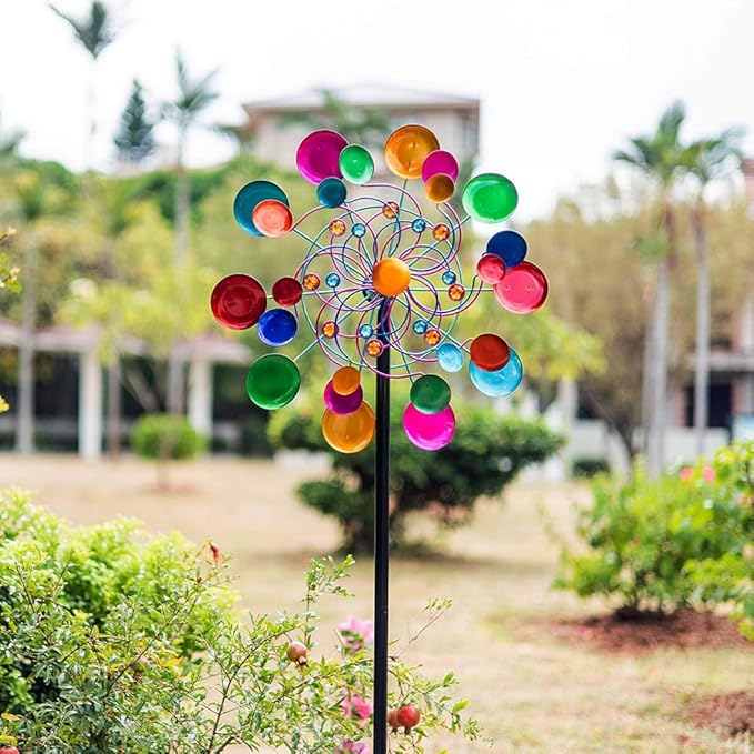 DREAMYSOUL Outdoor Wind Spinner, 19 inches Large Metal Garden Wind Sculpture & Spinner, Three Layers Blades Colorful Kinetic Windmill for Yard and Garden