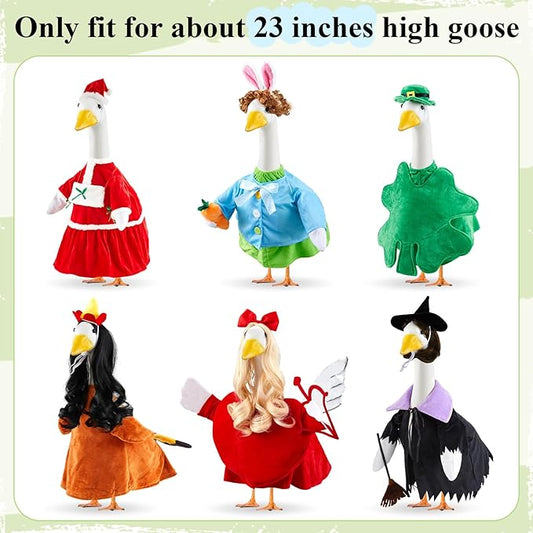 6 Set ST Patricks Day Porch Goose Outfits 23'' Easter Goose Outfit Seasonal Holiday Porch Geese Wigs Cupid Bunny Clover Clothes for Cement Geese Yard Lawn Clothing Outdoor Decor