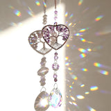 Molain Tree of Life Crystal Suncatcher, Hanging Purple Sun Catcher for Windows Elegant Purple Sun Catcher Crystals Ornament Heart Shaped Crystal Ball Prism Drop Pendant for Garden Decor Crystal Gifts