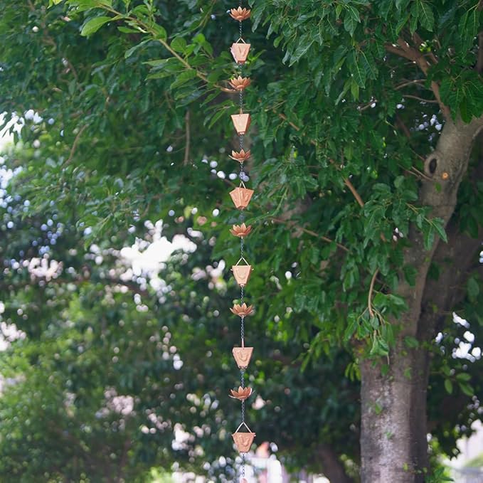 9.84ft Rain Chain with 16 Cups, Metal Rain Chain for Gutters with Bell, Adjustable Rain Catcher Chain Decor for Eaves, Drainage, Replacement for Downspout