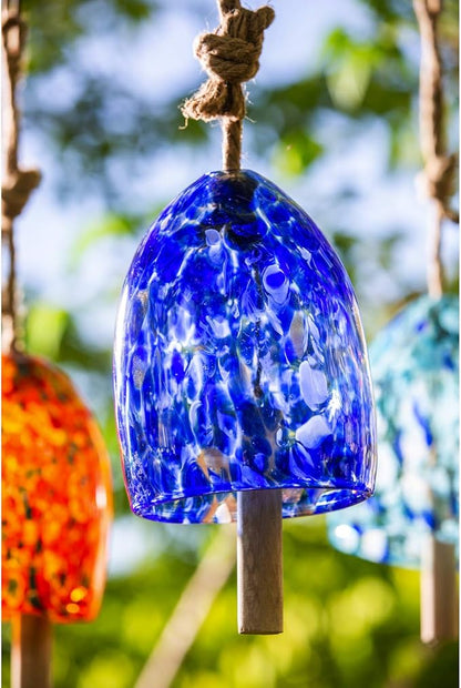 Evergreen Colorful Art Glass Wind Chime | Deep Blue| Solid Wood Striker | Natural Deep Tone | 8 Inches Tall | Beautiful Gift for Patio, Garden, Outdoor Home décor