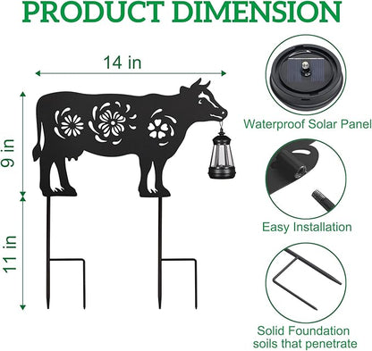 2Pack Solar Outdoor Garden Lights Stakes Solar Metal Flower Cow Lawn Deco Statue Patio, Outdoor Decor, Garden Decorations, Lawn Ornaments