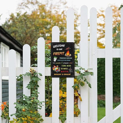 Generic Welcome To Our Firepit Tin Sign Proudly Serving Whatever You Bring Sign Vintage Metal Sign For Backyard Wall Decor Signs Patio Deck Decor Outdoor Firepit Sign 8x12 Inch
