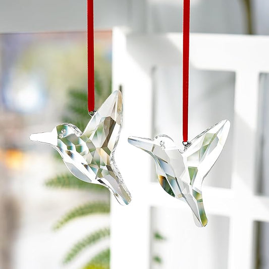 H&D HYALINE & DORA Set of 2 Crystal Hummingbird Suncatchers Rainbow Glass Hummingbird Sun Catcher Hanging Crystals for Window Garden Home Christmas Decor(3 inch)