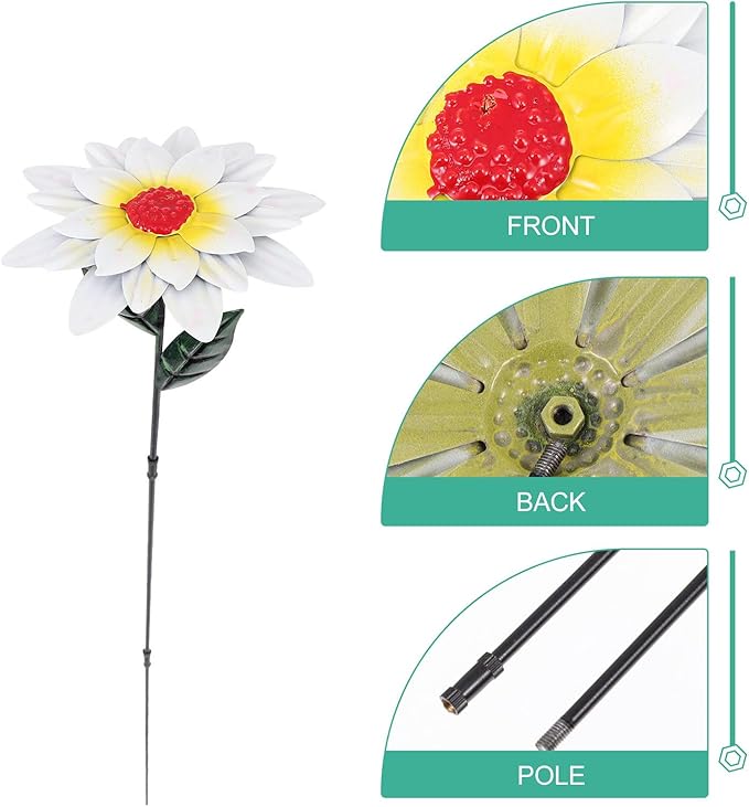 Abaodam Iron Outdoor Flower Garden Stake Lawn Ornament White Iron Art Floral Pathway Stake Decorative Garden Supply for Patio and Lawn Outdoor Décor