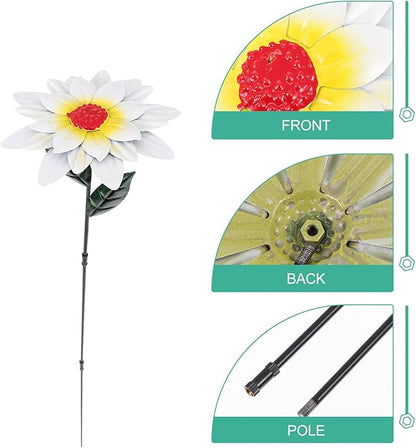 Abaodam Iron Outdoor Flower Garden Stake Lawn Ornament White Iron Art Floral Pathway Stake Decorative Garden Supply for Patio and Lawn Outdoor Décor