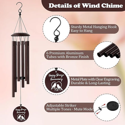 Bronze Anniversary 8 Year Gifts – Bronze Wind Chimes – 8th Anniversary Romantic Gifts for Him, Her, Men, Women, Couples