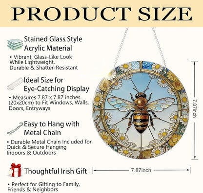 Acrylic Window Hanging, Bee Flowers Yellow Suncatcher Window Doors Home Decoration, Christmas Ornament, Birthday Gifts for Garden Lover
