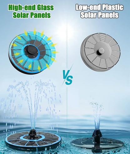 SZMP Solar Fountain Pump Upgraded 100% Glass Panel, 3.5W Solar Powered Fountain Built-in 2000 Battery with 7 Nozzle & 4 Fixer, Solar Fountain for Bird Bath, Pond, Fish Tank, Outdoor