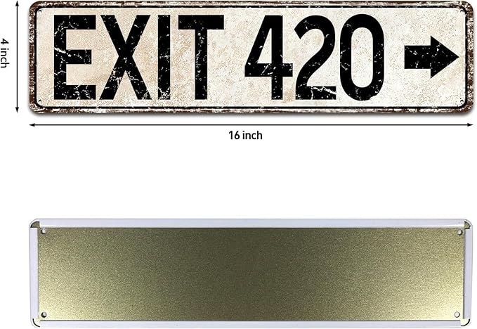 Vintage Metal Tin Sign for Trippy Room Decor, Retro Exit 420 Street Signs Cool Grunge Accessories and Outdoor Decorations 4x16 Inch