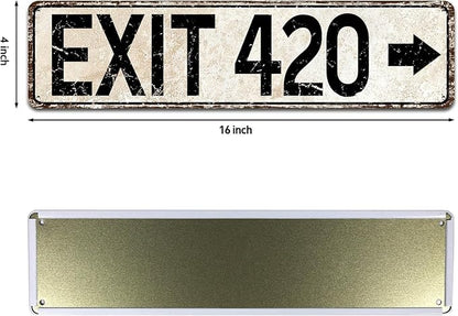 Vintage Metal Tin Sign for Trippy Room Decor, Retro Exit 420 Street Signs Cool Grunge Accessories and Outdoor Decorations 4x16 Inch