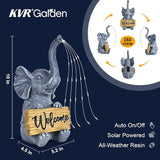 KVR Solar Elephant Statue with Welcome Sign, Outdoor Garden Decor with Warm White Steady-On String Lights, Waterproof Resin Figurine for Front Porch, Patio, Yard, Housewarming Gift