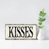 Madcolitote Vintage Kisses Wood Sign Kisses Custom Street Sign Rustic Wooden Wall Art Farmhouse Wall Decor Kitchen Wall Hanger Retro Decoration Sign Housewarming Gift 6x12in