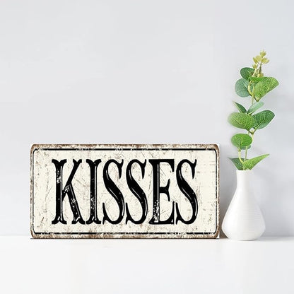 Madcolitote Vintage Kisses Wood Sign Kisses Custom Street Sign Rustic Wooden Wall Art Farmhouse Wall Decor Kitchen Wall Hanger Retro Decoration Sign Housewarming Gift 6x12in