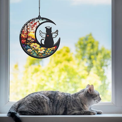 BamLue Cat-Angle Suncatcher Loss Sympathy Gift, 2-Layer DIY Memorial Sun Catcher, Pet Bereavement Gift, Gifts for Loss of Cat in Loving Memory