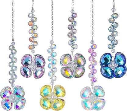6pcs Crystal Suncatchers Four Leaf Clover Hanging Ornaments, Rainbow Maker Sun Catchers Indoor Window Outdoor Patio Garden Decor Gifts