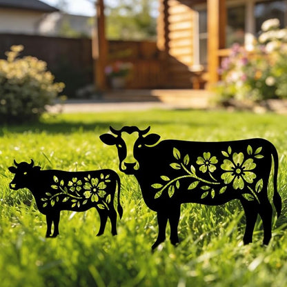 GLOBLELAND 2 Pcs Pattern Cow Garden Stakes Animals Metal Decorative Garden Stakes Metal Yard Signs Decoration for Lawn Patio Yard Garden Decor