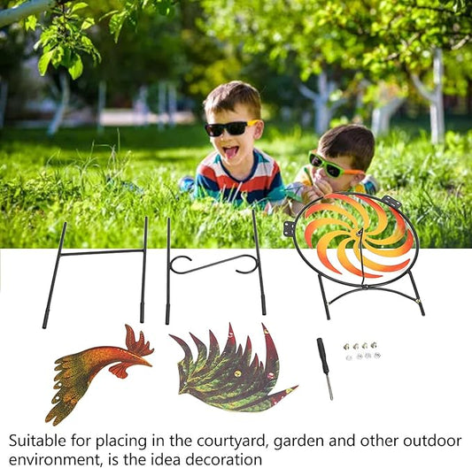 Metal Rooster Wind Spinner, Outdoor Iron Windmill Decorative Sculpture withRotation for Farm Lawn Yard Garden