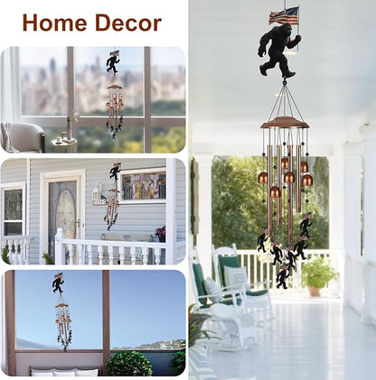 Bigfoot Wind Chimes for Outside, Sympathy Wind Chimes for Outdoors Garden Decor with Natural Sounds, Big Foot Sasquatch Gifts for Women Mom and Grandma