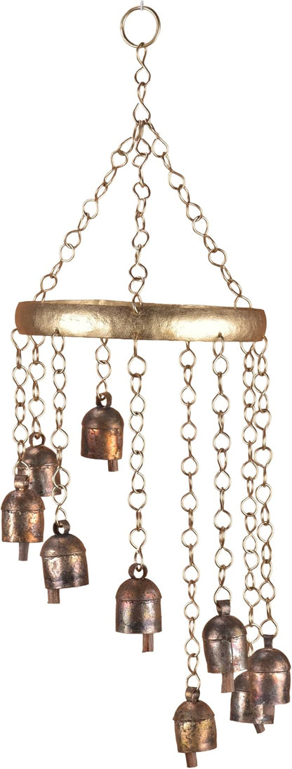 Rustic Wind Chimes for Outside – 18" Handmade Metal Hanging Bells – Garden Decor for Outside Yard Porch Patio – Outdoor Wind Chimes Bronze Finish – Boho Yard Decorations