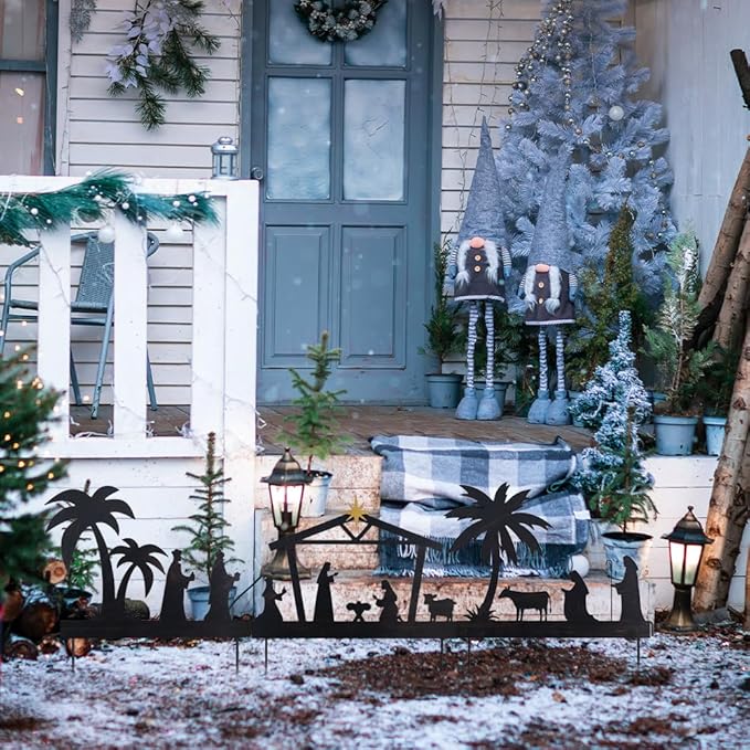 hogardeck Nativity Scene Outdoor, 48" 3 Pcs Metal Nativity Scene Decorative Garden Stakes for Outdoor Christmas Decorations, Holy Family Manger Scene Nativity Sets Yard Signs for Garden Lawn Patio