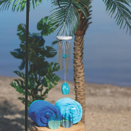 Woodstock Wind Chimes Margaritaville Palm Wind Chime Small (16") Silver and Blue Tropical Chimes for Outside Patio Porch Sunroom or Garden Décor