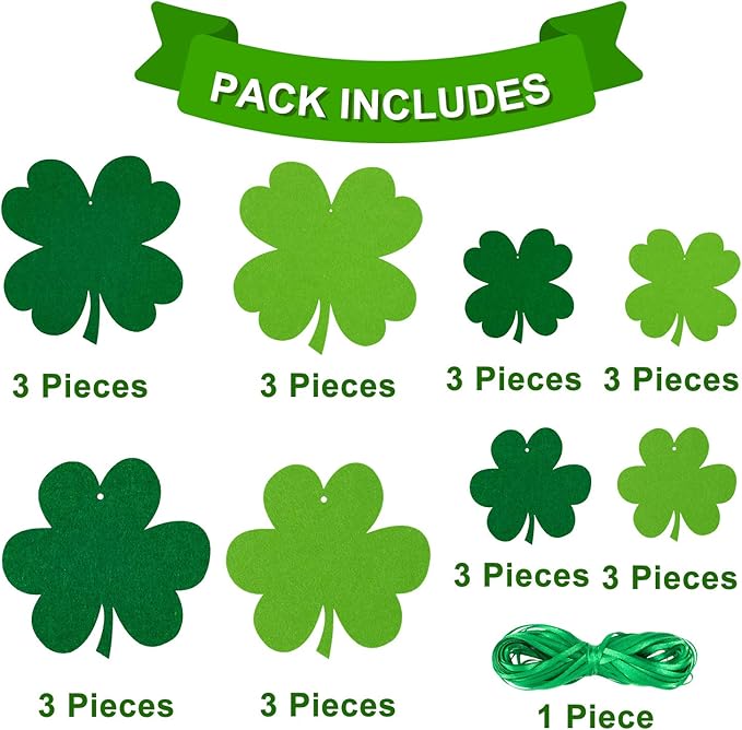 Whaline 24 Pcs Felt Hanging Shamrock St. Patrick's Day Lawn Decorations Indoor Outdoor Irish Clover Sign Decor for St. Patrick's Day Party Spring Holiday Ornaments
