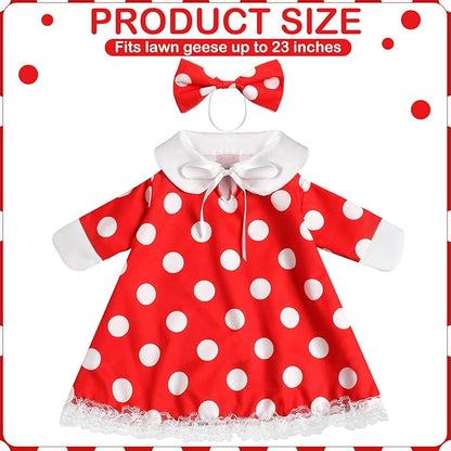 FuWeave Spring Goose Outfit Flower Porch Goose Clothes for 23" Large Statue Outdoor Patio Yard Lawn Art Decoration(Red White Dots,23 inch)