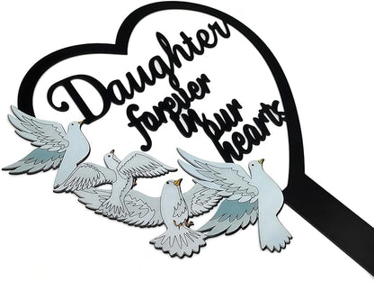 HPMAISON 11 inch Metal Daughter Memorial Stake Grave Decorations for Cemetery Gravesite Sympathy Markers Waterproof Memorial Gifts for Loss of Daughter Tombstones Plaque Outdoors Lawn Yard Decor