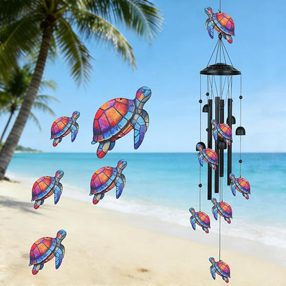 36" Sea Turtle Wind Chimes for Outside that Hum Bright, Cheerful Melodies, Aluminum Windchimes with 4 Tubes & 6 Bells, Sea Turtle Gifts for Women Mom Grandma, Patio Garden Memorial Decor