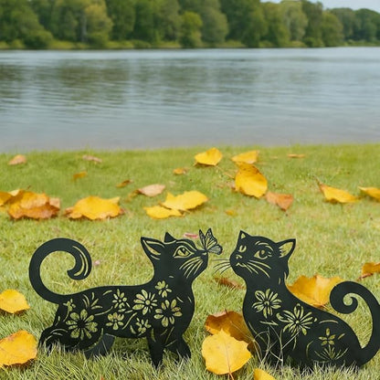 Metal Cat Garden Decor for Outside (2 Pack), 14 Inch Yard Art Stakes,Unique Cat Gifts for Kitty Lovers, Outdoor Lawn Statues and Weather Resistant Yard Art