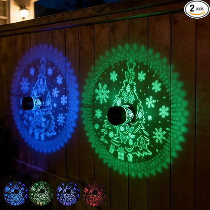 2 Pack Easter Decorations Christmas Solar Lantern Color Changing Tree Theme Solar Lights - Metal Deck Step Ground Path Wall Fence Lights for Patio Walkway Backyard Yard Decor Easter Gifts for Women