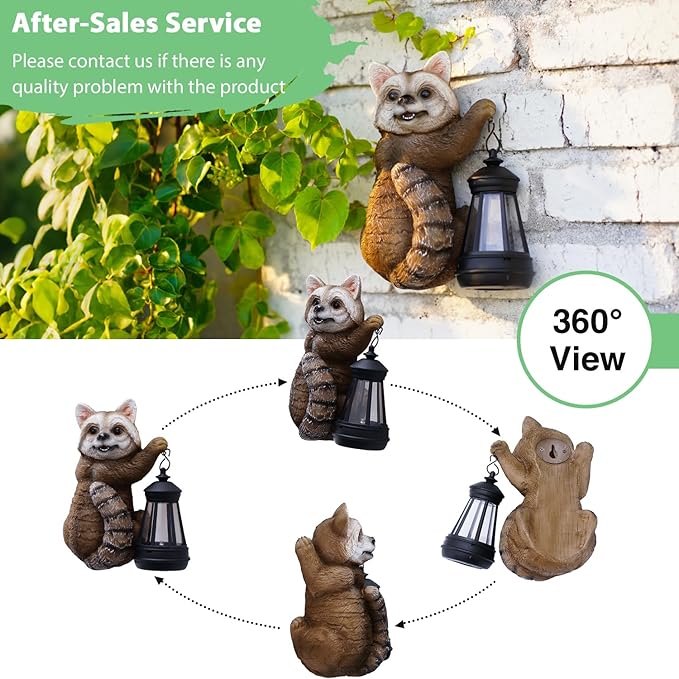 Goodeco Raccoon Tree Hugger with Solar Lantern - Garden Outdoor Tree Peeker, Animal Statues for Patio & Yard, Garden Gifts Ideas