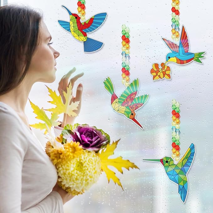 Pasimy 36 Sets Hummingbird Suncatchers Craft Kits Bird Paint Window DIY Hanging Ornaments Decorations Make Your Own Spring Activities Arts Summer Party Favors Gifts for Classroom Home Mother Birthday