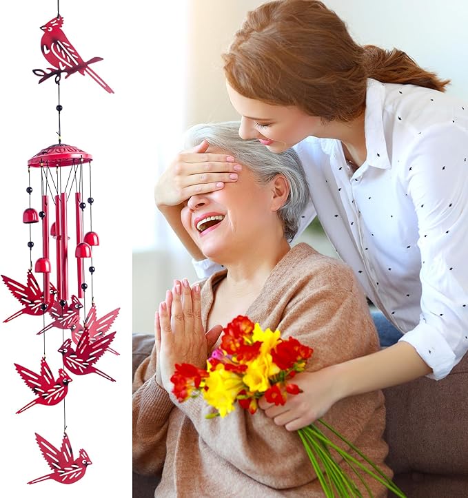 Cardinal for Women,Wind Chimes Outdoor Cardinal Birthday Gifts for Men/Mom/Grandma R ed Bird Metal WindChimes Outside/Indoors, Lawn, Patio, Garden Decor, Yard Decorations