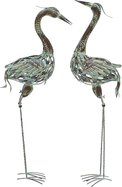 Deco 79 Metal Crane Decorative Garden Sculpture Indoor Outdoor Garden Statues, Set of 2 Outdoor Sculptures 40", 38"H, Green