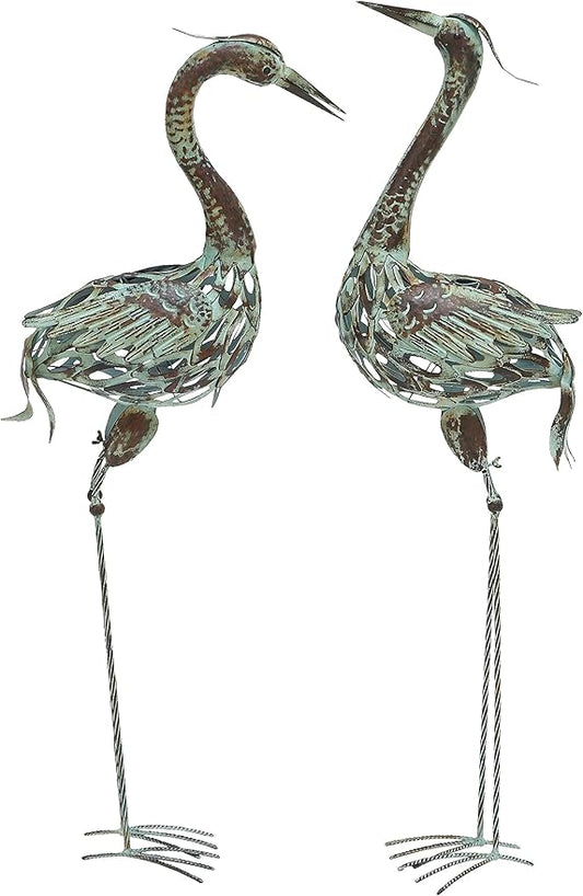 Deco 79 Metal Crane Decorative Garden Sculpture Indoor Outdoor Garden Statues, Set of 2 Outdoor Sculptures 40", 38"H, Green