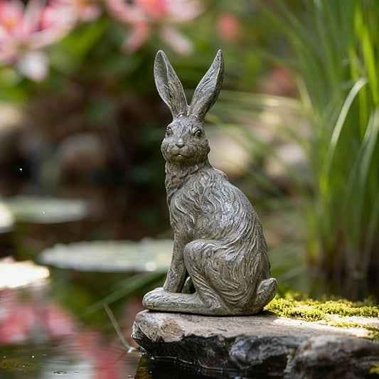 DiliComing Outdoor Rabbit Garden Statue - 12 Inch Large Easter Bunny Decor Grey Resin Animal Sculpture for Home Lawn Yard Decorations Womens Gifts