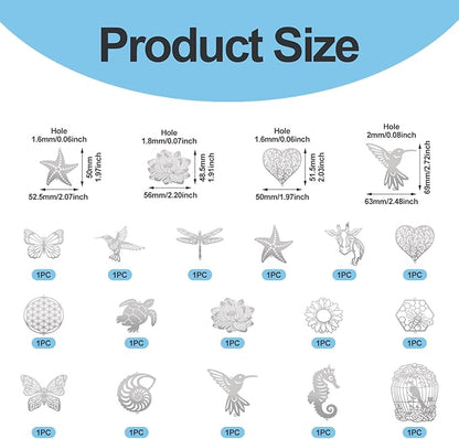 16Pcs Metal Replacement Wind Catcher, Beadthoven Wind Chime Parts Stainless Steel Bird Butterfly Sea Turtle Cow Bee Animal Shaped Flat Metal Embellishments for Wind Bells Memorial Sympathy Wind Chimes