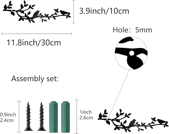CREATCABIN Bird Metal Wall Decor Birds on Branch Vine Olive Wall Art Rustic Black Wall Hanging Sculpture Home Decor Sign Ornament for Home Balcony Living Room Bedroom Indoor Outdoor 11.8x3.9Inch